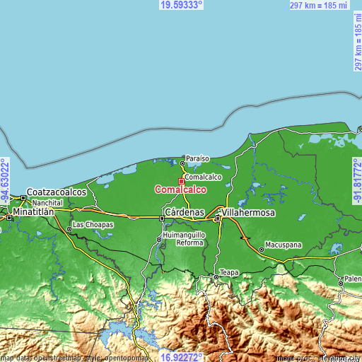 Topographic map of Comalcalco