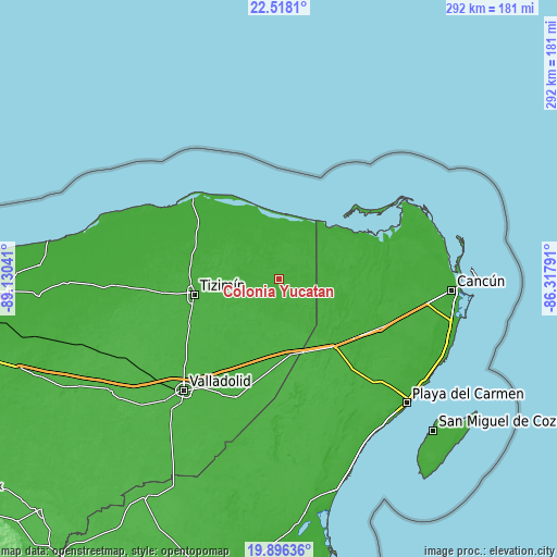 Topographic map of Colonia Yucatán
