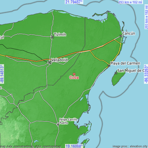 Topographic map of Coba