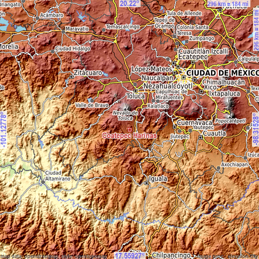 Topographic map of Coatepec Harinas