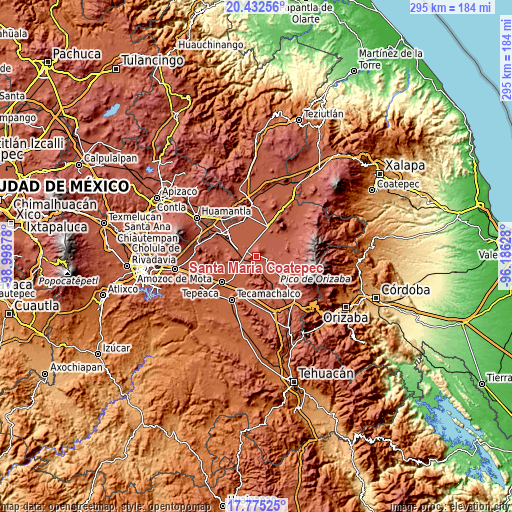 Topographic map of Santa Maria Coatepec