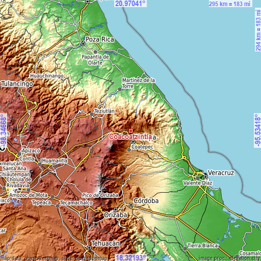 Topographic map of Coacoatzintla