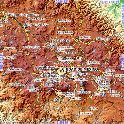 Topographic map of Coacalco