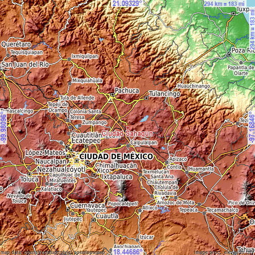 Topographic map of Ciudad Sahagun