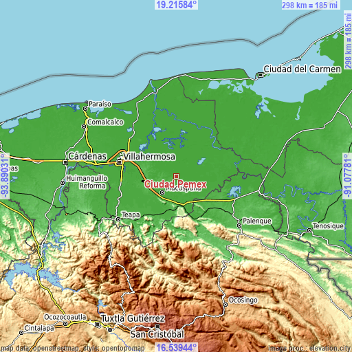 Topographic map of Ciudad Pemex