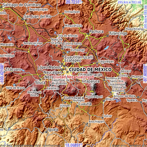 Topographic map of Ciudad Nezahualcoyotl