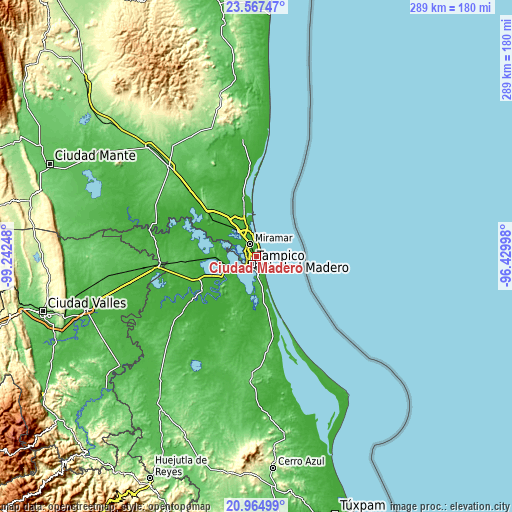 Topographic map of Ciudad Madero