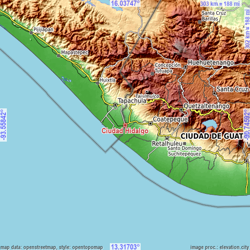 Topographic map of Ciudad Hidalgo