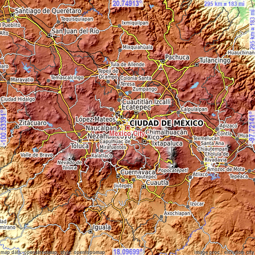 Topographic map of Mexico City