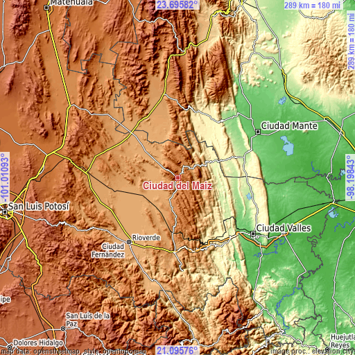 Topographic map of Ciudad del Maíz