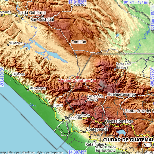 Topographic map of Ciudad Cuauhtémoc