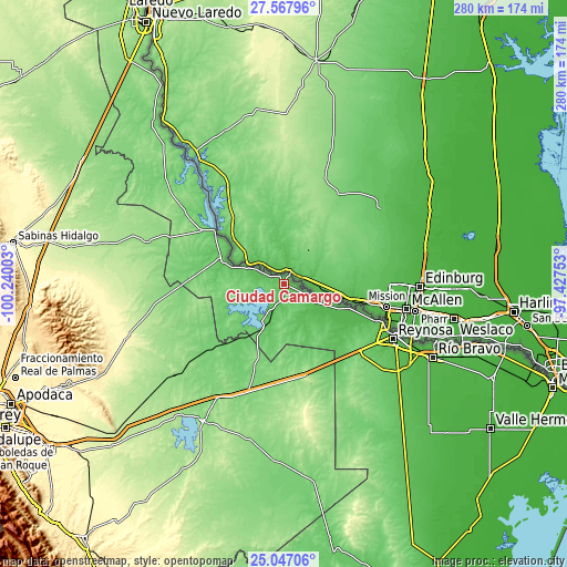 Topographic map of Ciudad Camargo