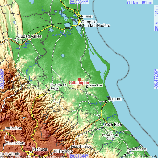 Topographic map of Citlaltépec