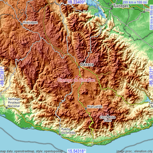 Topographic map of Ciénega de Zimatlán