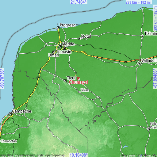Topographic map of Chumayel