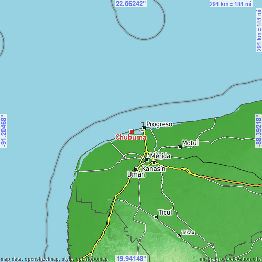 Topographic map of Chuburná