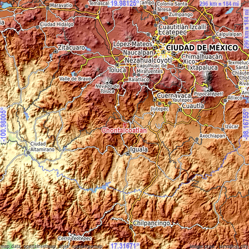 Topographic map of Chontalcoatlán