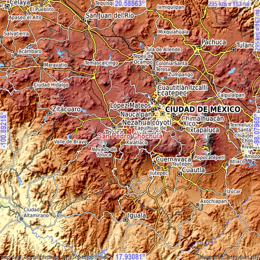 Topographic map of San Pedro Chochula