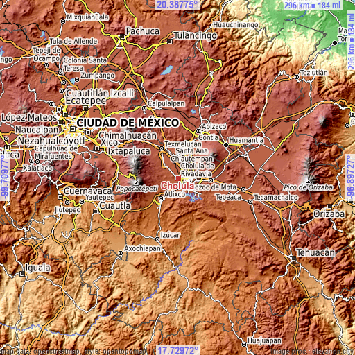 Topographic map of Cholula