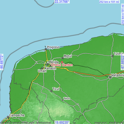 Topographic map of Cholul Cantón