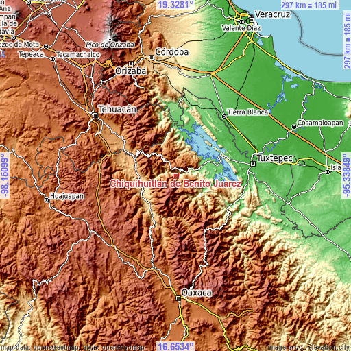 Topographic map of Chiquihuitlán de Benito Juárez