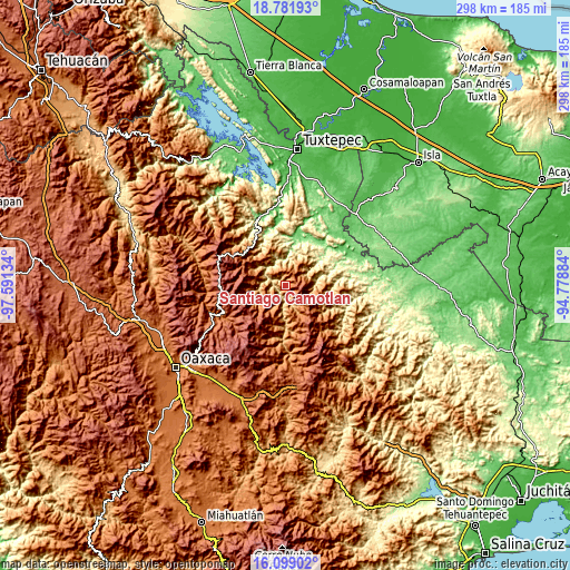 Topographic map of Santiago Camotlán