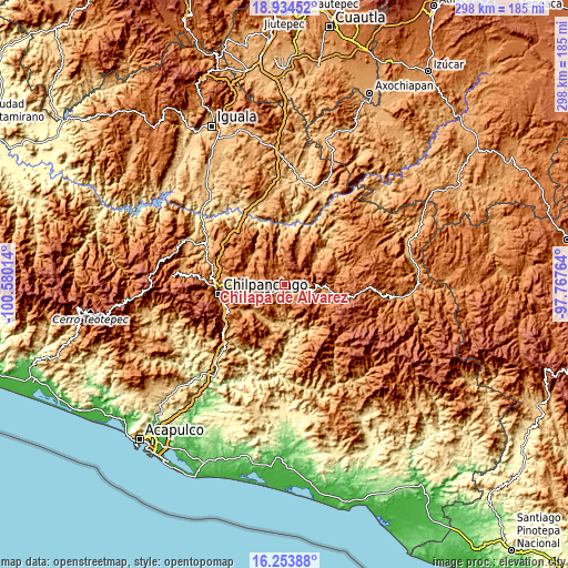 Topographic map of Chilapa de Álvarez