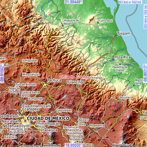 Topographic map of Chila de Juárez