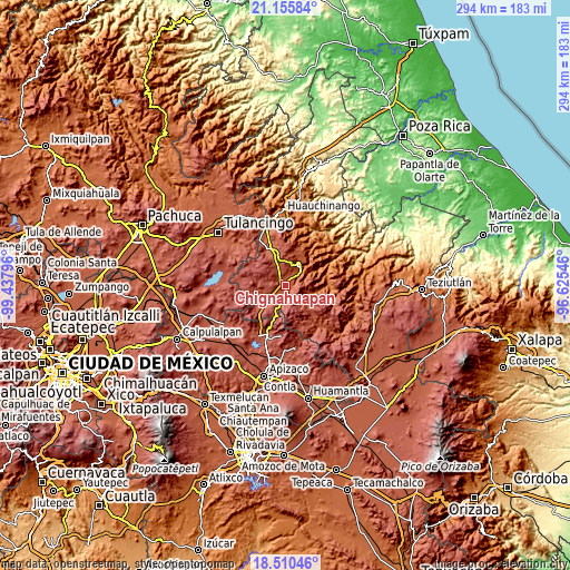 Topographic map of Chignahuapan