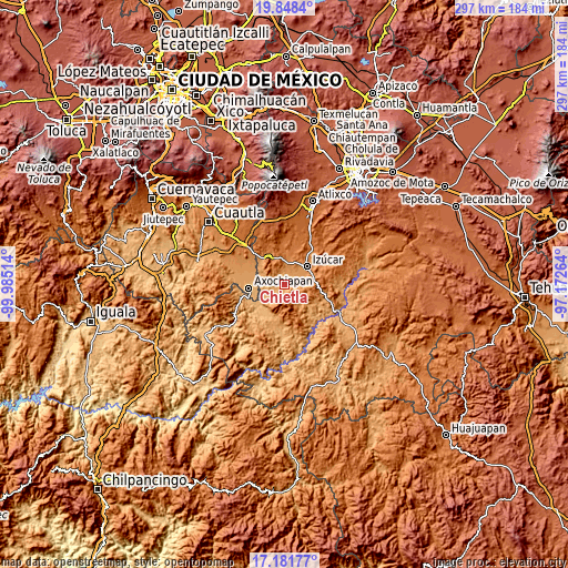 Topographic map of Chietla