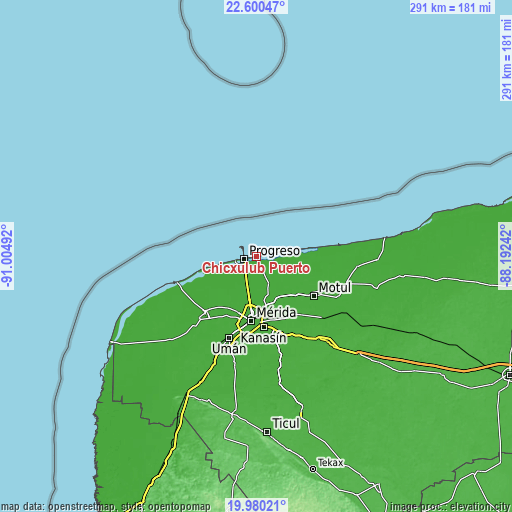 Topographic map of Chicxulub Puerto