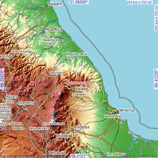 Topographic map of Chiconquiaco