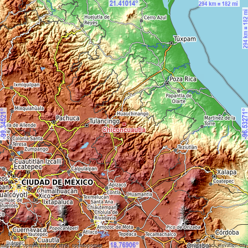 Topographic map of Chiconcuautla