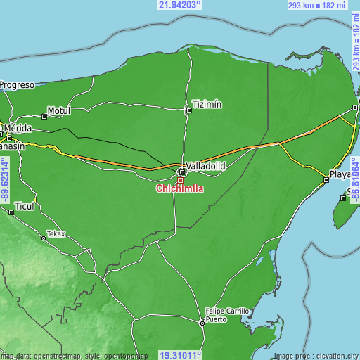 Topographic map of Chichimila
