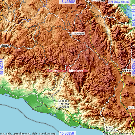 Topographic map of San Andrés Chicahuaxtla