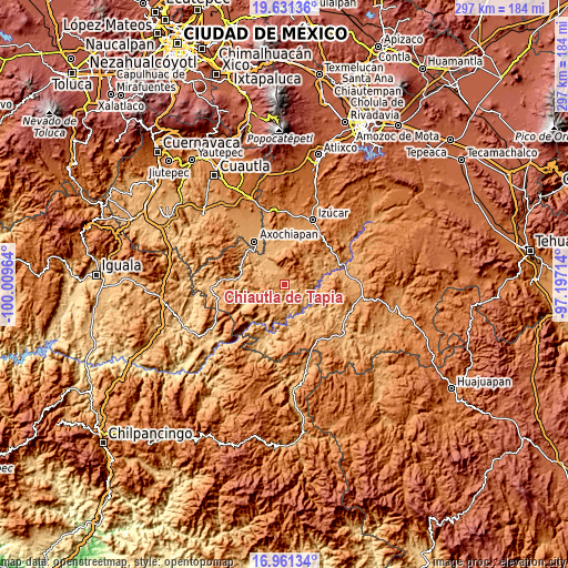 Topographic map of Chiautla de Tapia