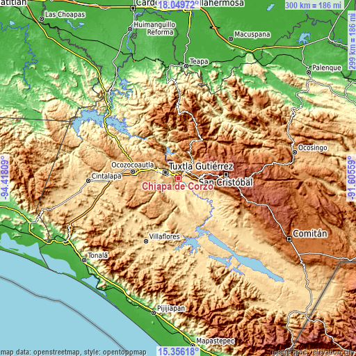 Topographic map of Chiapa de Corzo