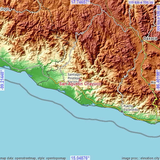 Topographic map of San Agustín Chayuco