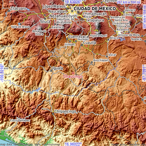 Topographic map of Chaucingo