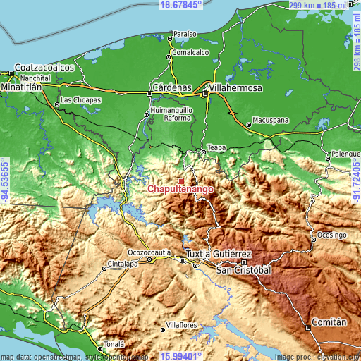 Topographic map of Chapultenango