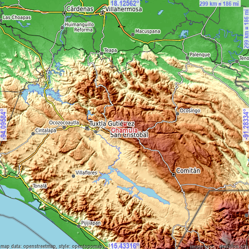 Topographic map of Chamula