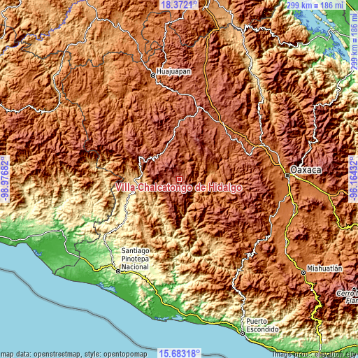 Topographic map of Villa Chalcatongo de Hidalgo