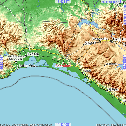 Topographic map of Chahuites