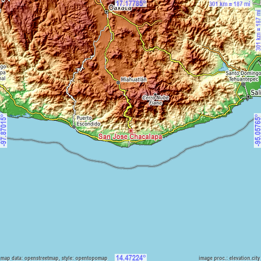 Topographic map of San José Chacalapa