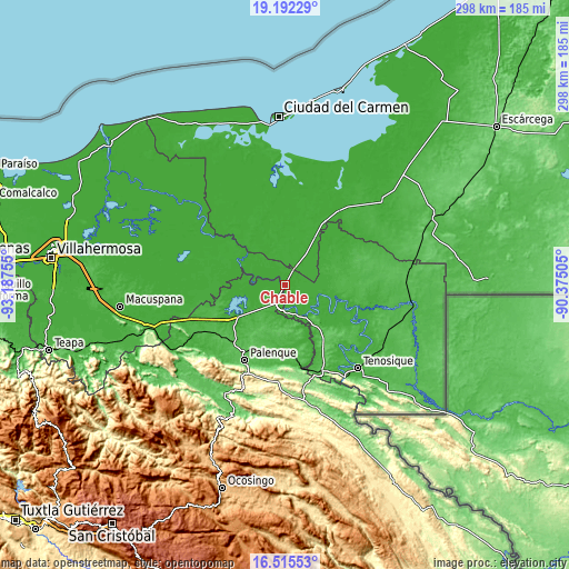 Topographic map of Chablé