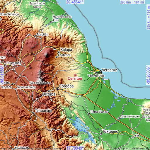 Topographic map of Cerritos