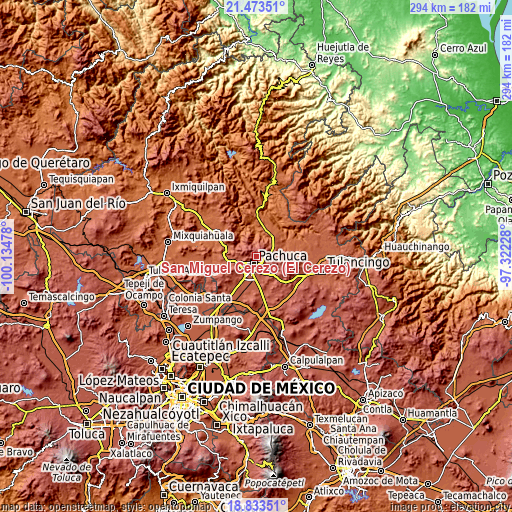 Topographic map of San Miguel Cerezo (El Cerezo)