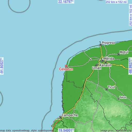 Topographic map of Celestún