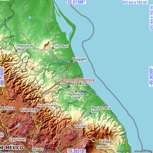 Topographic map of Cazones de Herrera