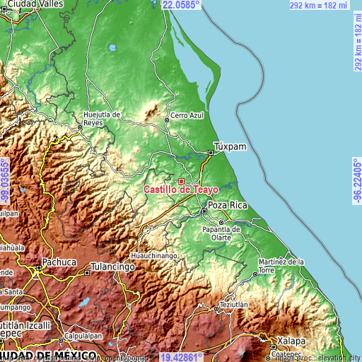 Topographic map of Castillo de Teayo